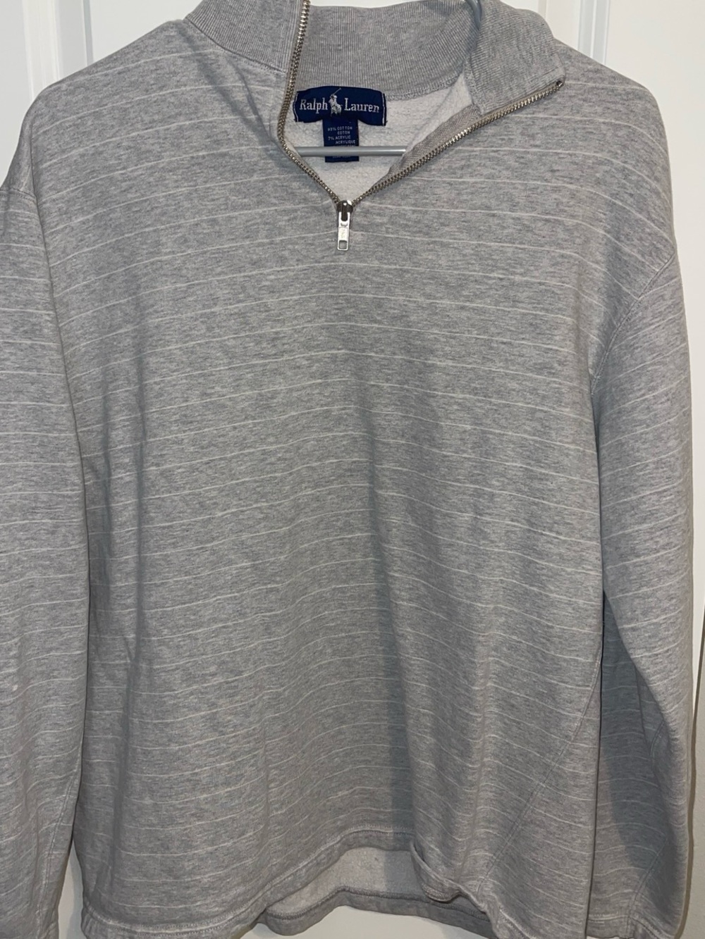Ralph Lauren Men's Light Gray Striped Quarter-Zip Sweater
